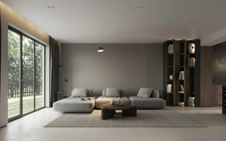 A modern living room with a large window